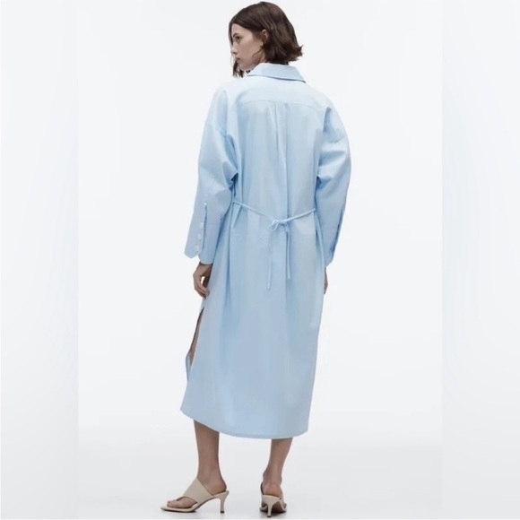 ZARA POPLIN SHIRT MIDI DRESS SKY BLUE Oversized Size Small - Picture 4 of 15